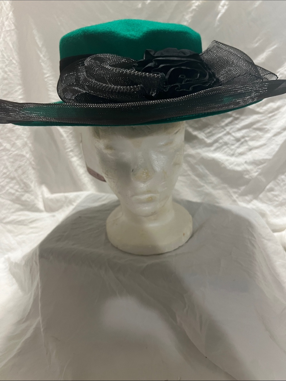 Elegant Teal Wide-Brim Women's Hat with Black Ribbon Accent